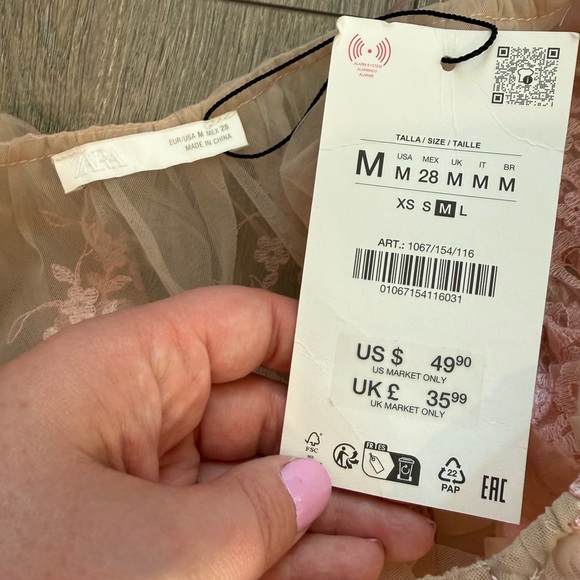 Zara Pink Lace Off-Shoulder Embroidered Crop Top - Picture 10 of 13